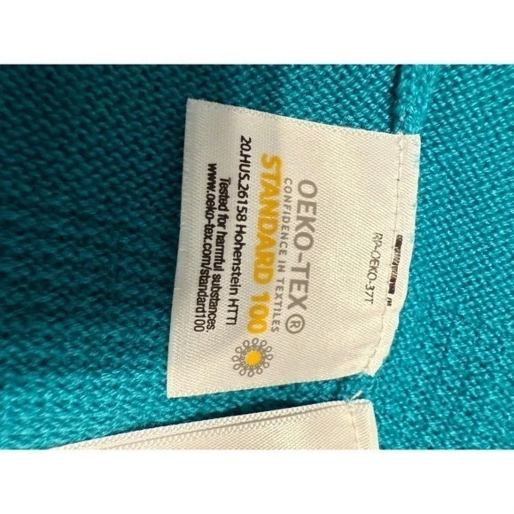 Lands End Teal Blue Cardigan Sweater Knit Stripe Open Front‎ Women 1X 60/40
